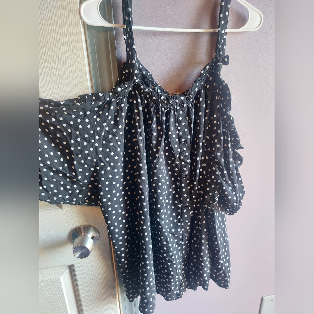 Woman Within 4x Polka Dot Off-Shoulder Top